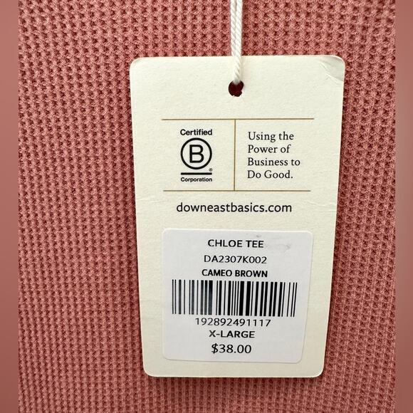 DOWNEAST Pink Waffle Knit Notch Neck Tee Cotton Blend Short Sleeve Top NWT | XL - Picture 6 of 8